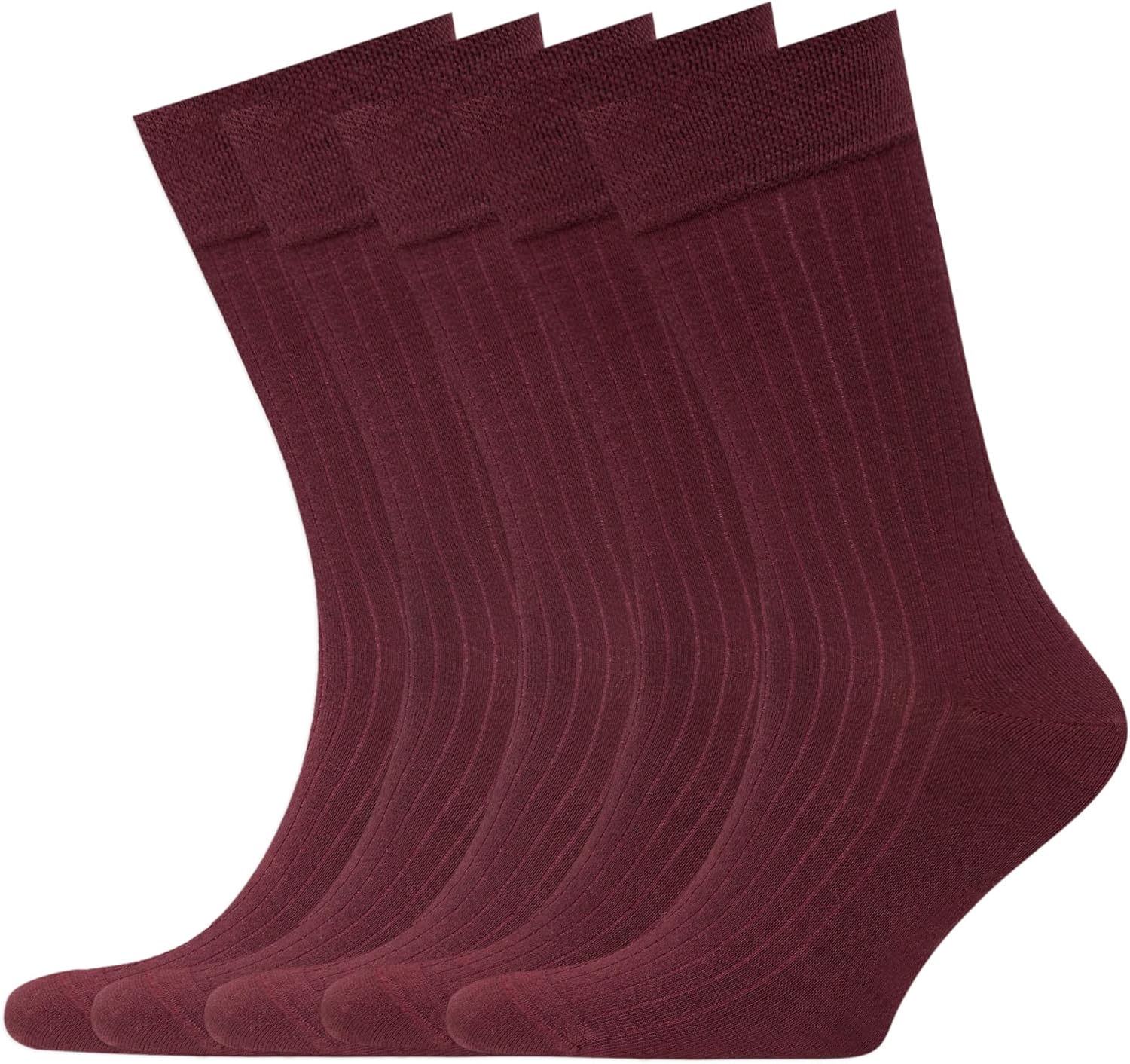 VRD Mens Dress Socks 5-Pack in Classic Burgundy for Comfort