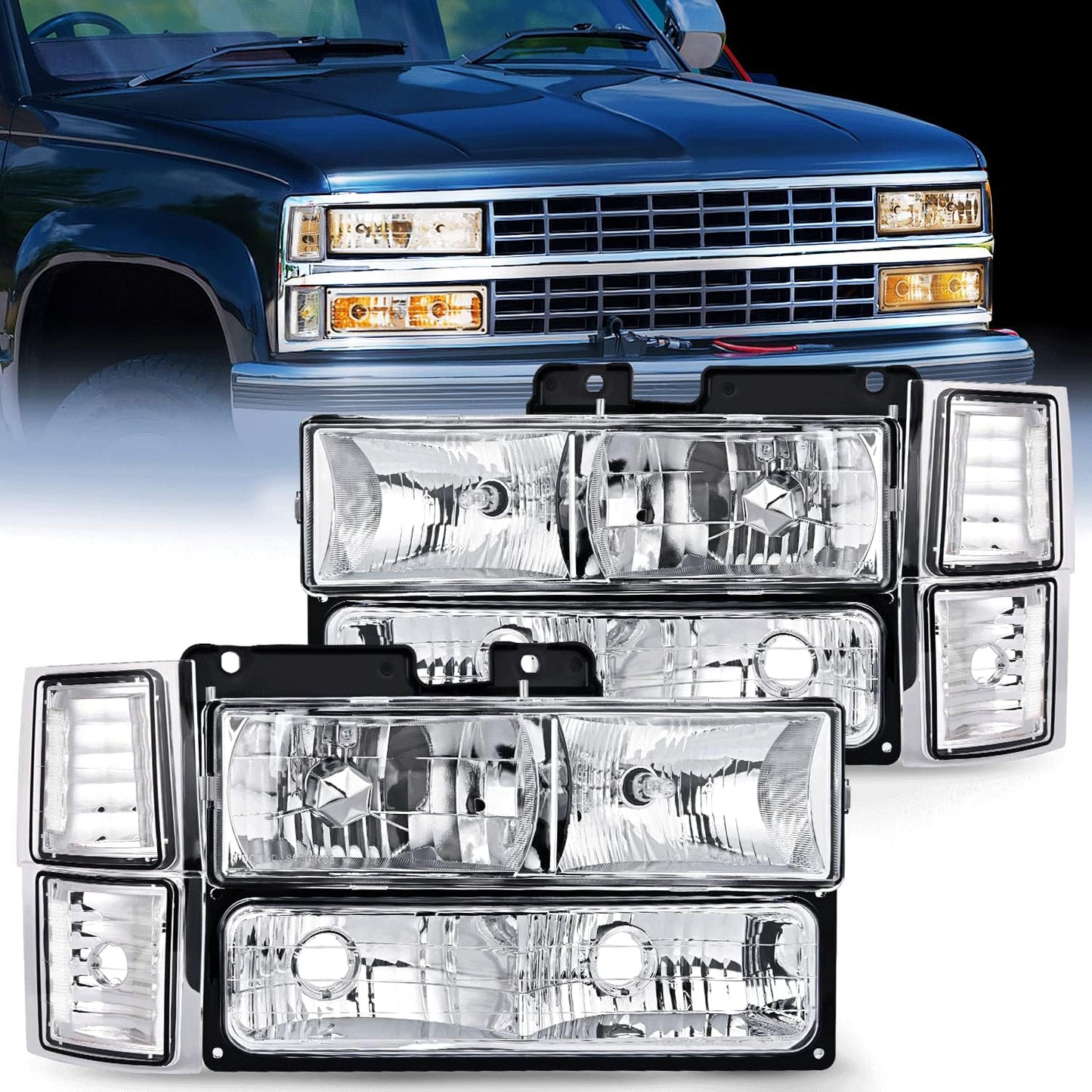 Nilight Headlight Assembly for 1994-1998 Chevy Silverado & More