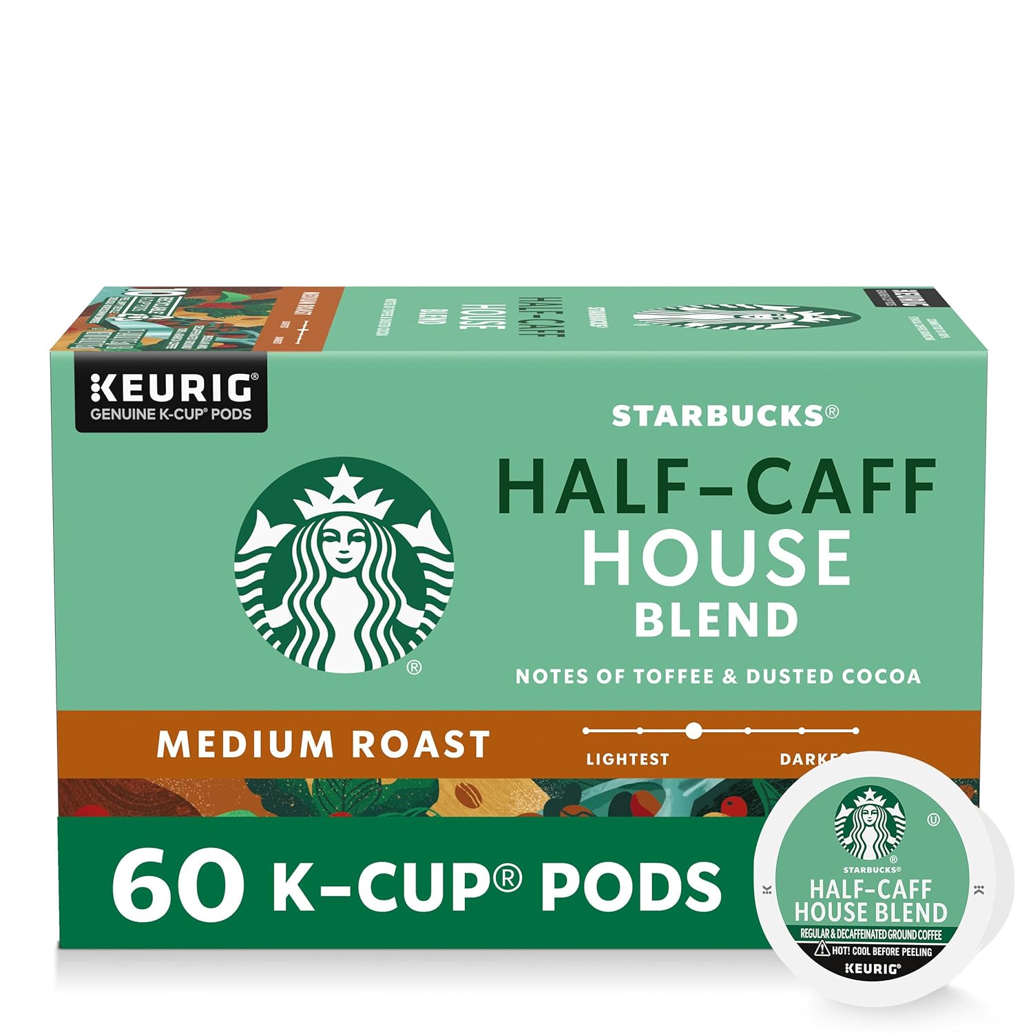 Starbucks K-Cup Coffee Pods - Half-Caff House Blend Medium Roast