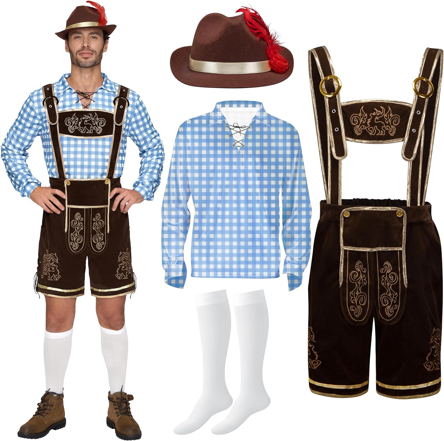 Men Lederhosen Oktoberfest Costume for Halloween Beer Festivals