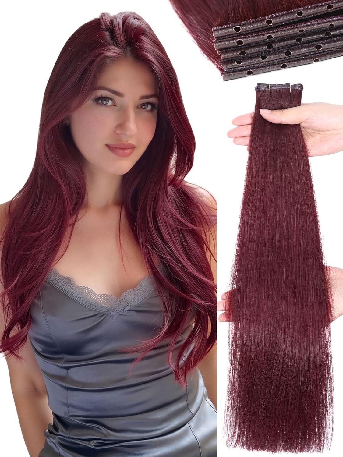 WIGNEE Double Invisible OVO Red Hair Extensions for Volume
