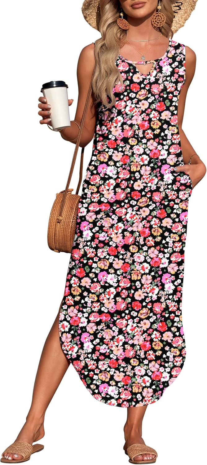 MISFAY Women's Summer Maxi Dress with Pockets for Beach Fun