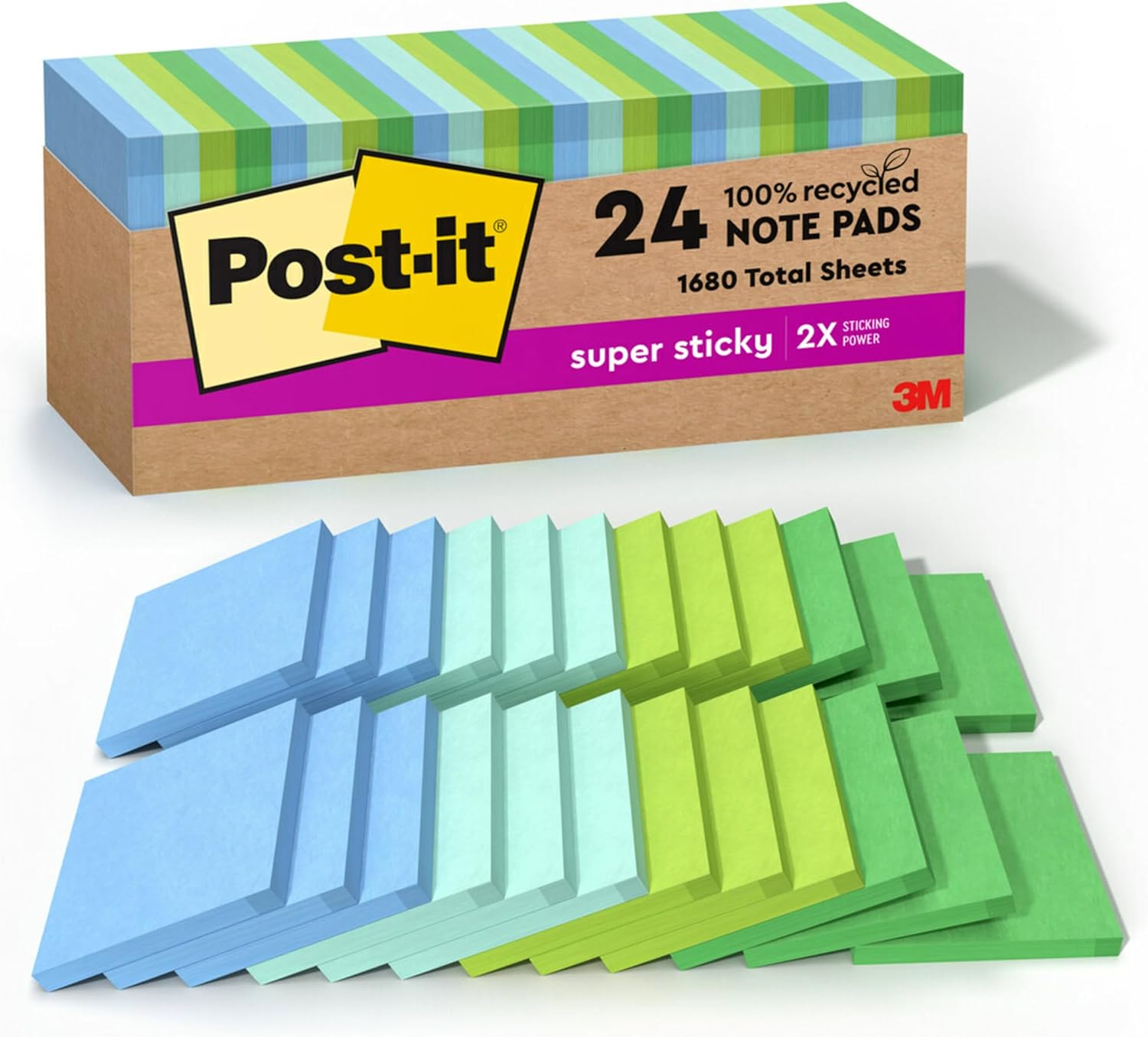 100% Recycled Super Sticky Notes - Oasis Collection