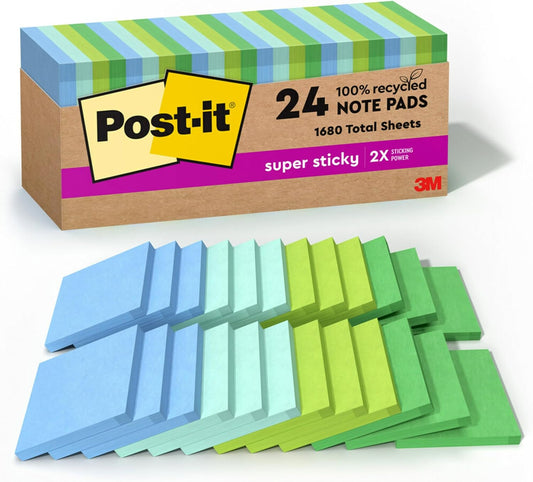 100% Recycled Super Sticky Notes - Oasis Collection