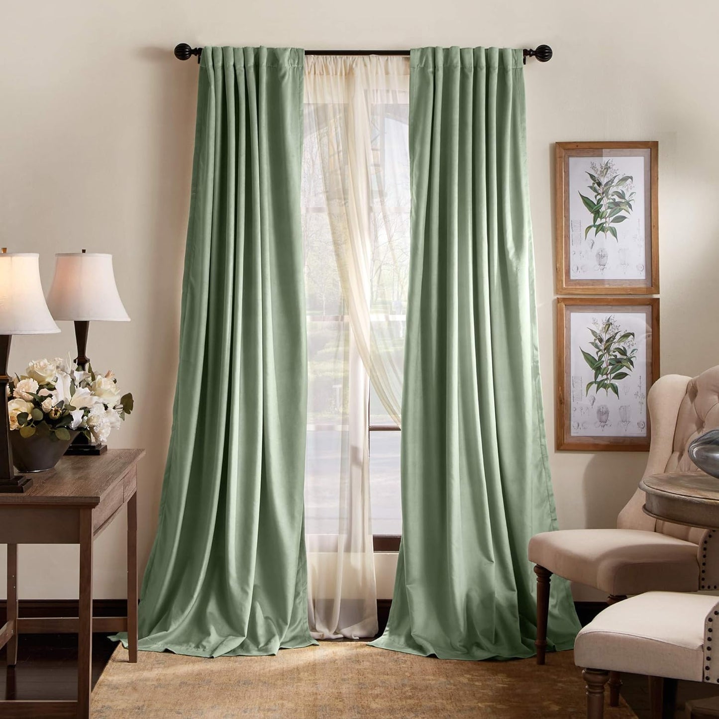 Blackout Green Velvet Curtain Pair 95 - Martha Stewart