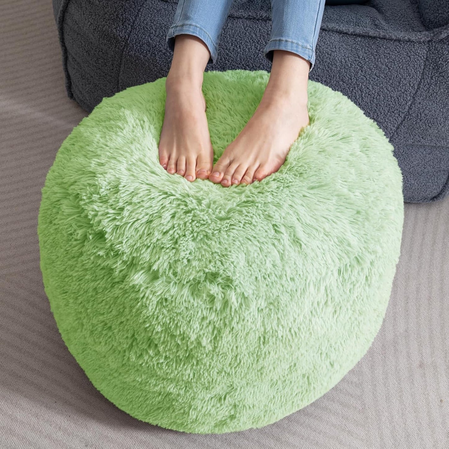 HIGOGOGO Round Stuffed Pouf Ottoman for Living Room Comfort