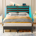 Rolanstar Bed Frame Full Size with USB Charging Station - LED Metal
