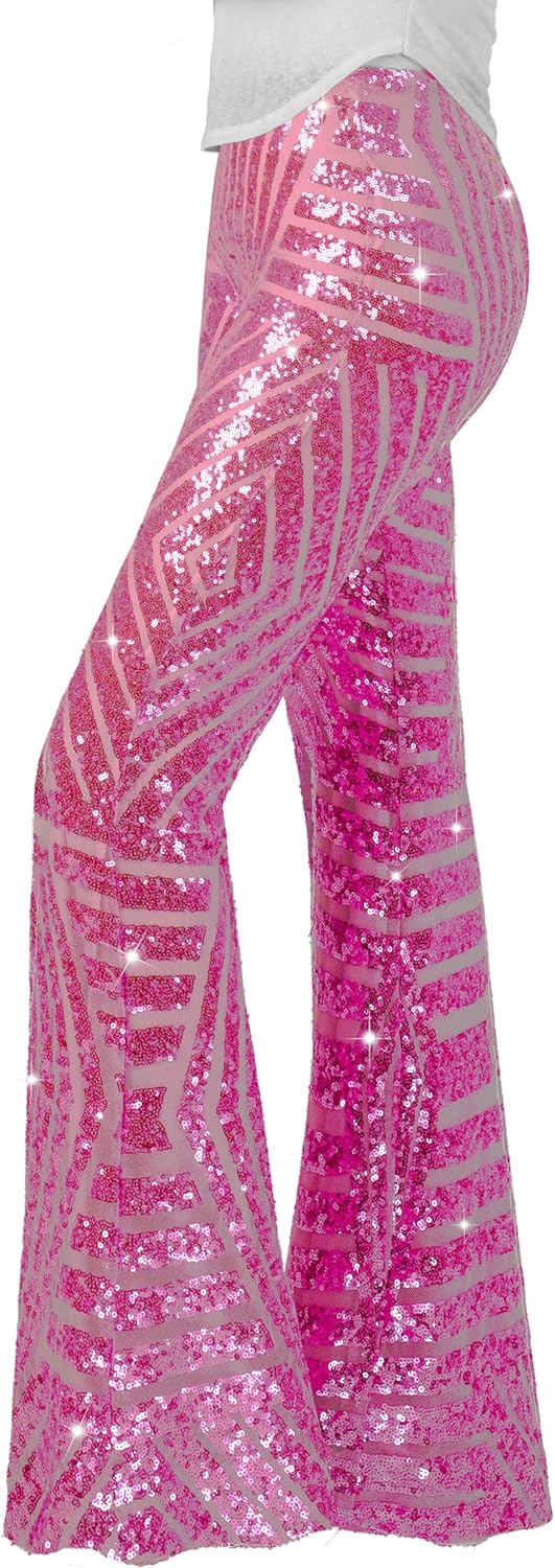 Nawgut Sequin Flare Pants for Disco Parties and Events