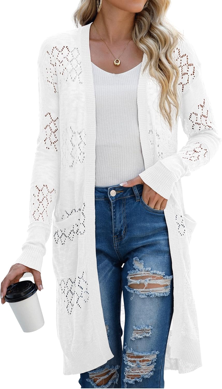 Womens Lightweight Longer Length Cardigan with Pockets for Style