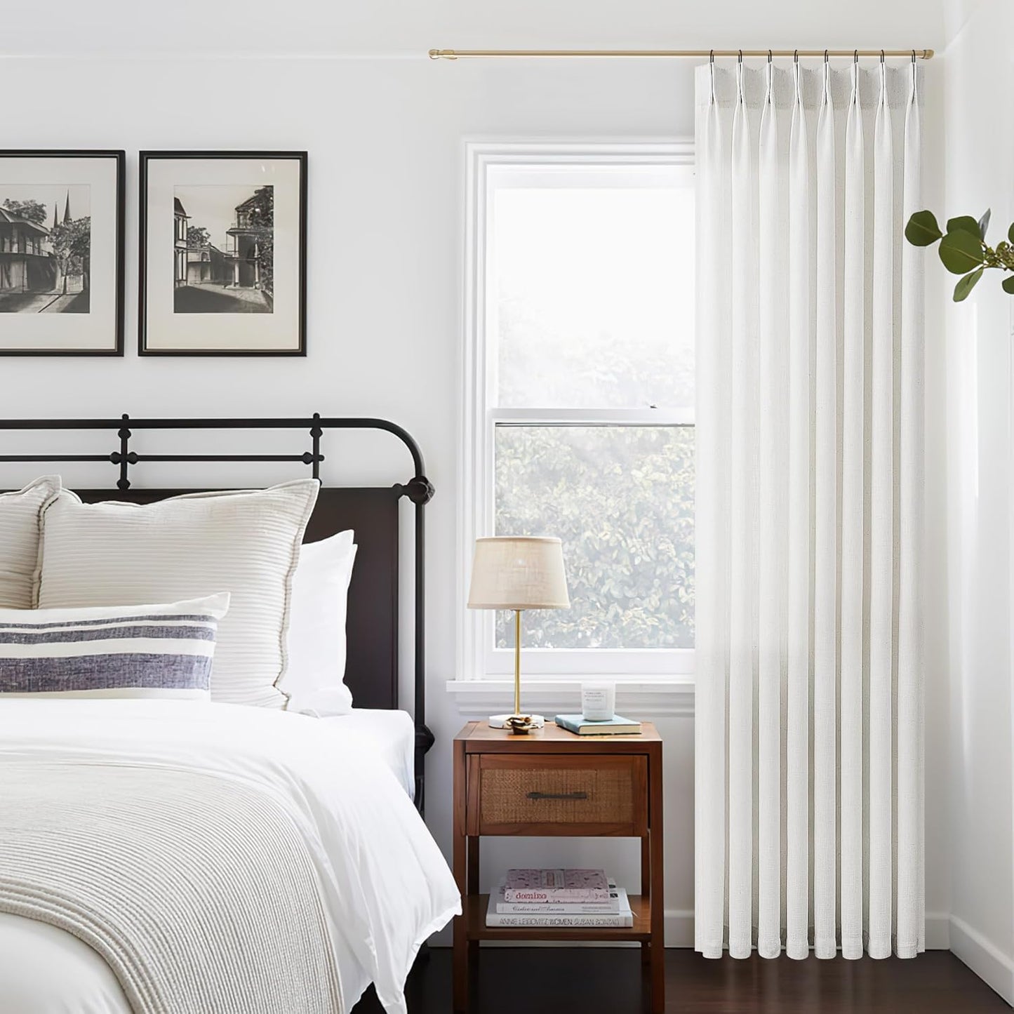 Pinch Pleated Linen Curtains 96 Inches Long for Living Room