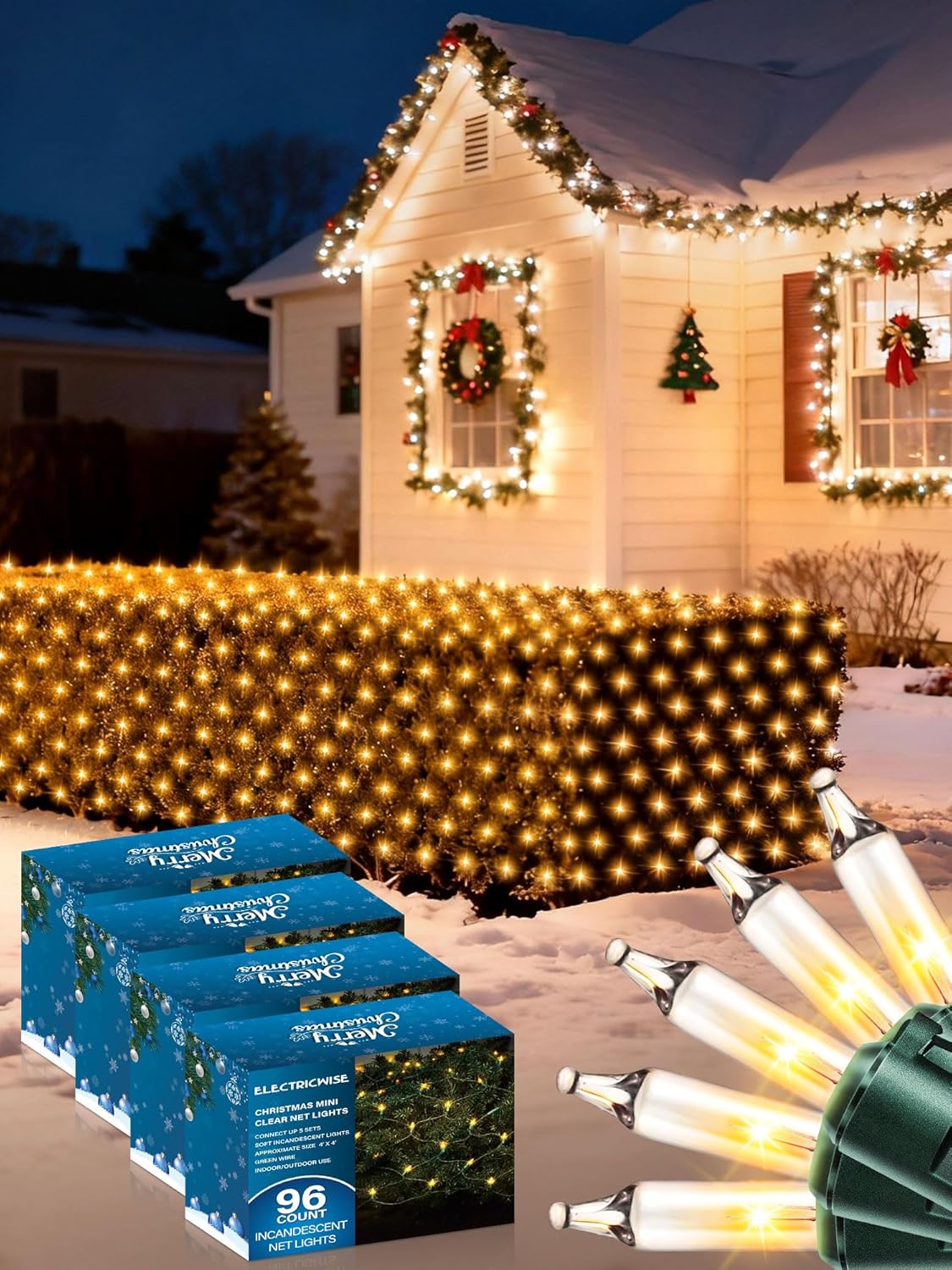 4 Pack Net Christmas Lights Outdoor for Bushes and Hedges