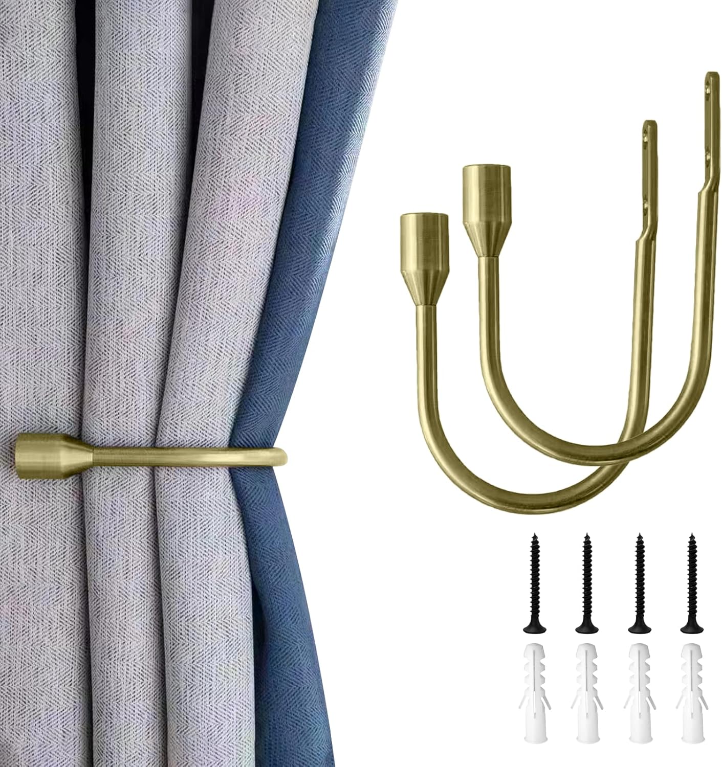 Brass Wall-Mounted Curtain Holdbacks x2 - Elegant Home Decor