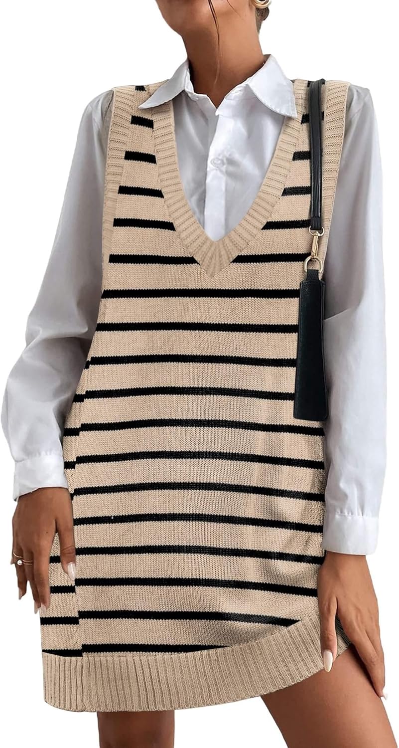 Oversized V Neck Sleeveless Knit Pullover Vest with Pockets