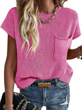 Imily Bela Short Sleeve Sweater Vest - Lightweight Ribbed Crew Neck