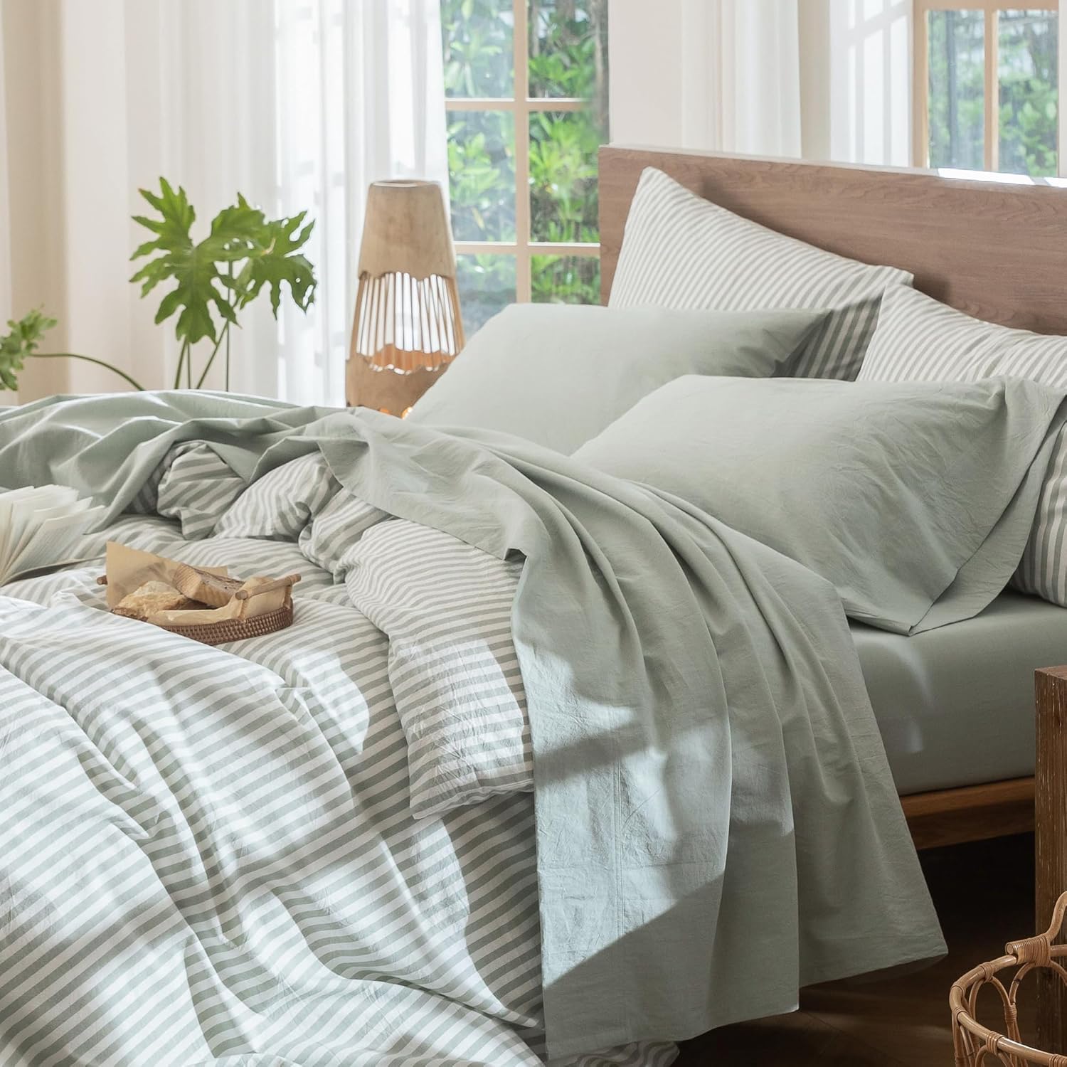 MooMee King Size Bedding Sheet Set in Heathered Sage Green
