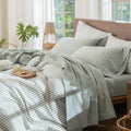 MooMee Bedding Sheet Set 100% Washed Cotton - Heathered Sage Green