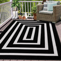 Black and White Striped Area Rug 5ft x 7ft - Washable Cotton Floor Rug