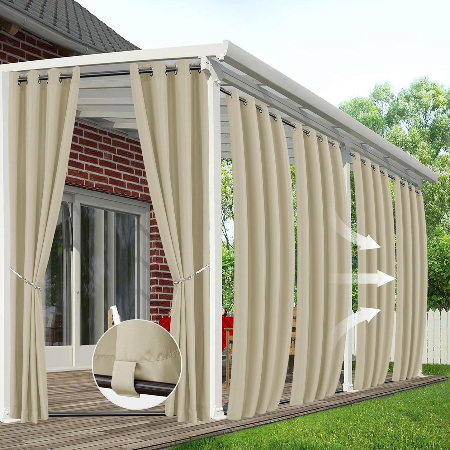 Outdoor Curtains for Patio - Waterproof Windproof Privacy Drape