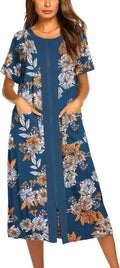 Ekouaer Zipper Front Bathrobe Short Sleeve Nightgown (Style DPN5)