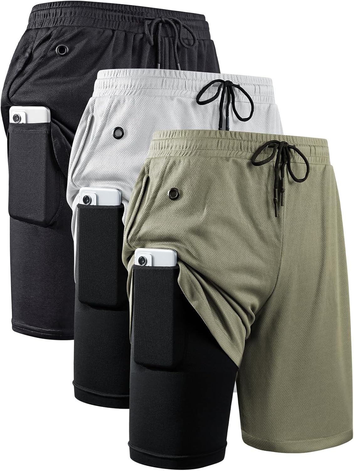 JWJ Mens 2 in 1 Running Shorts Quick Dry Athletic Workout Gear