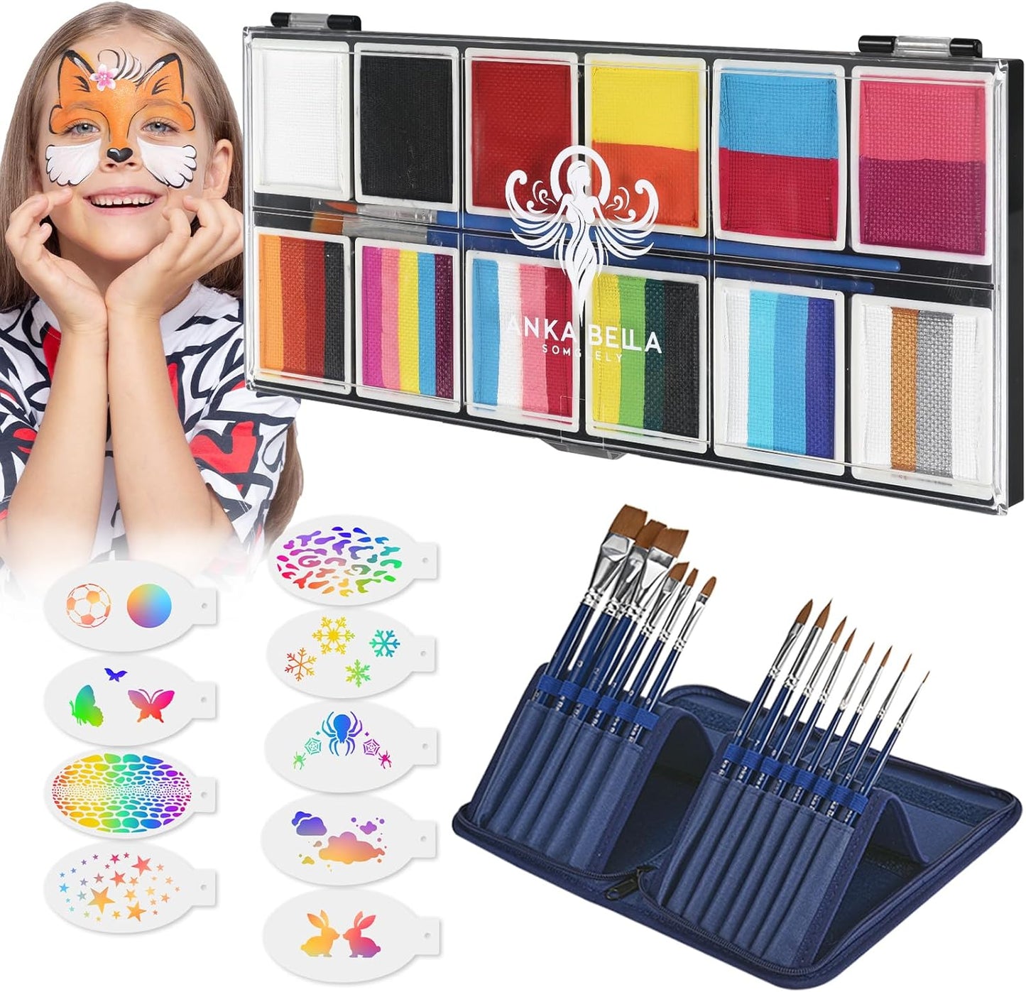 Professional Face Painting Kit for Kids with Stencils & Brushes