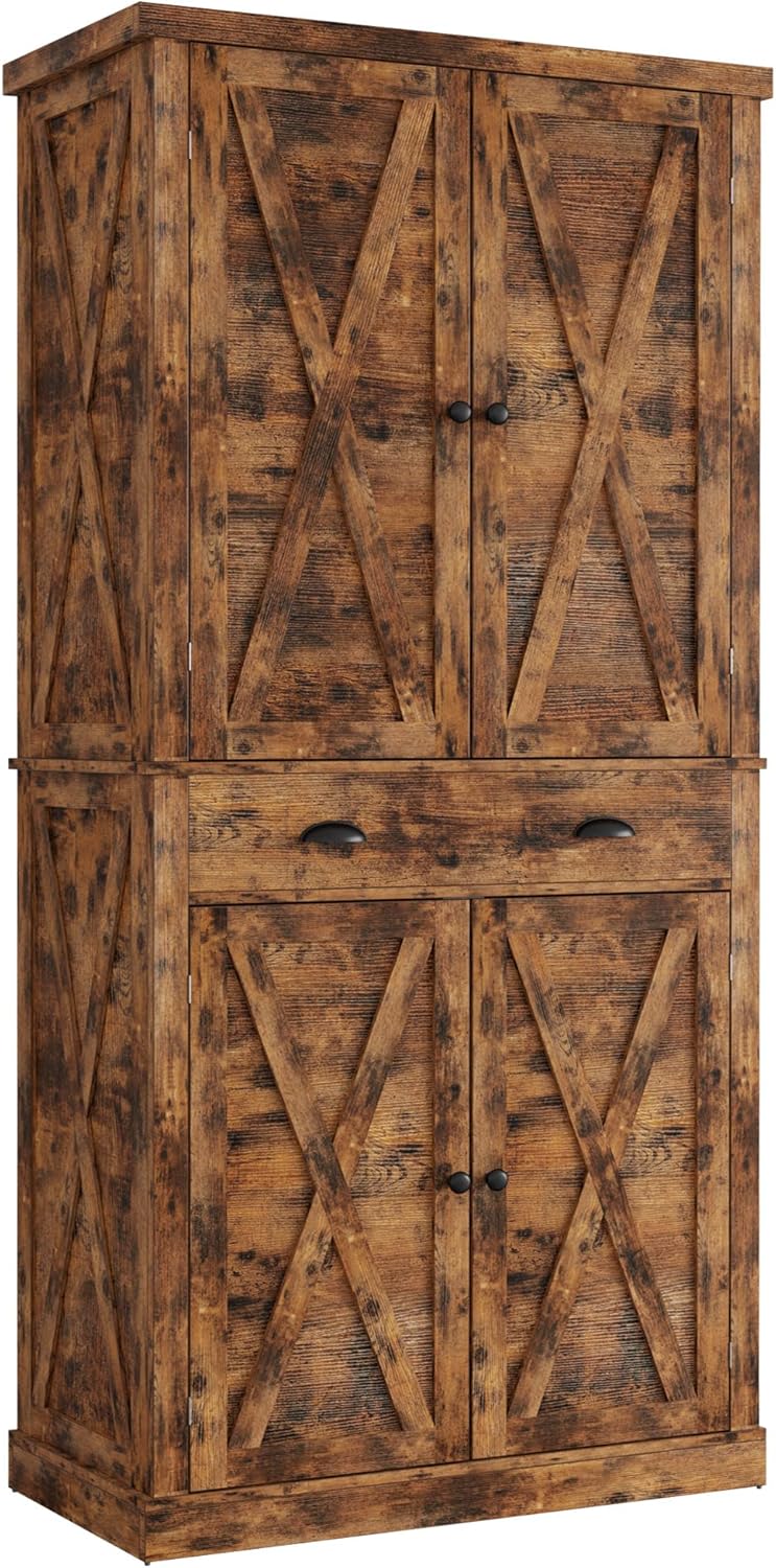 IRONCK Kitchen Pantry Storage Cabinet with Barn Doors and Shelves