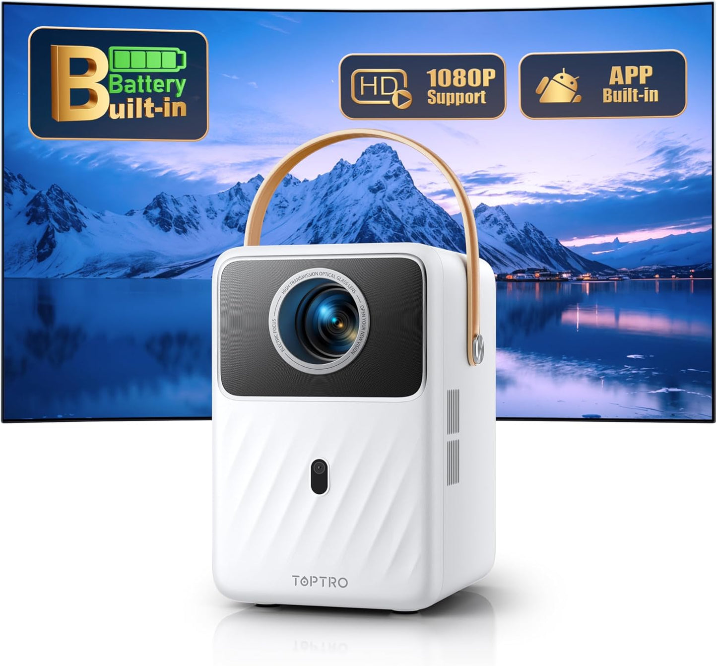 TOPTRO Portable Mini Projector: Battery-Powered 1080P with WiFi & Bluetooth
