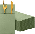 Sage Green Linen Feel Napkins with Flatware Pocket - 150 Pack