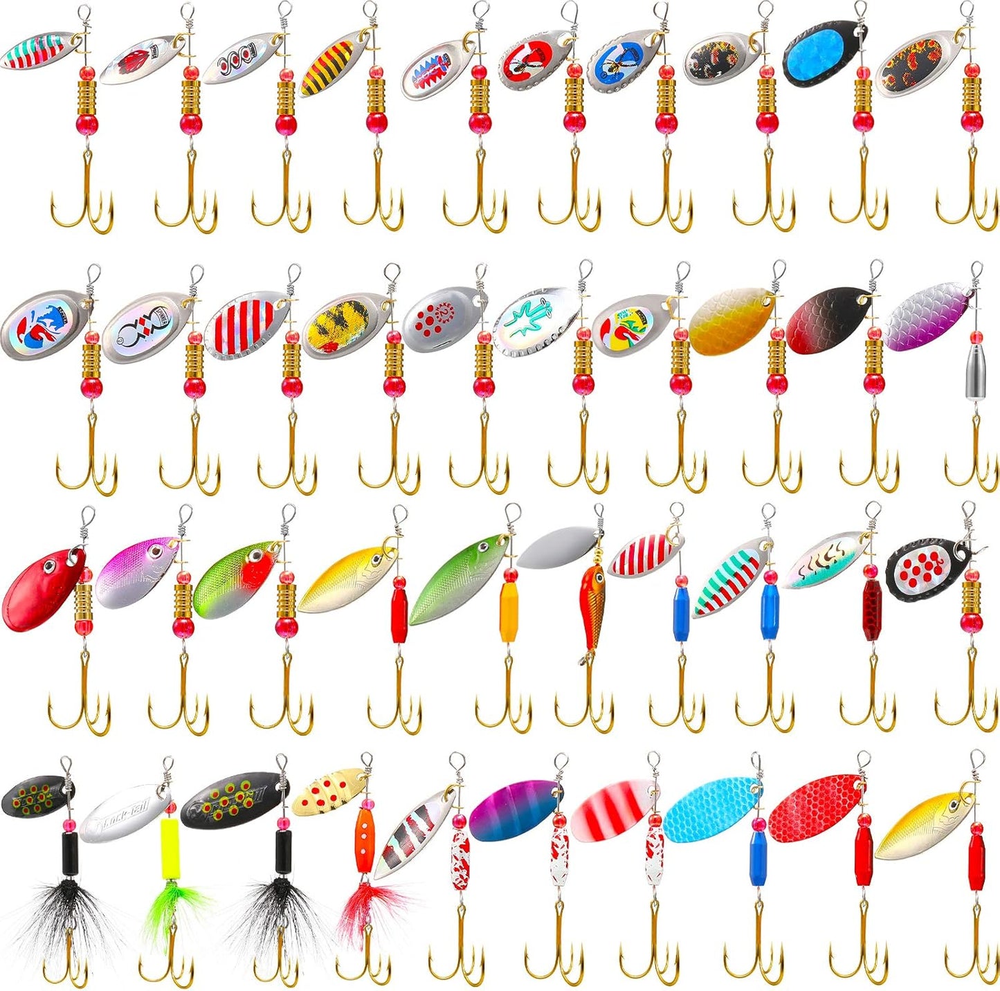 40pc Metal Spinner Lures Set - Bass Perch Pike Trout