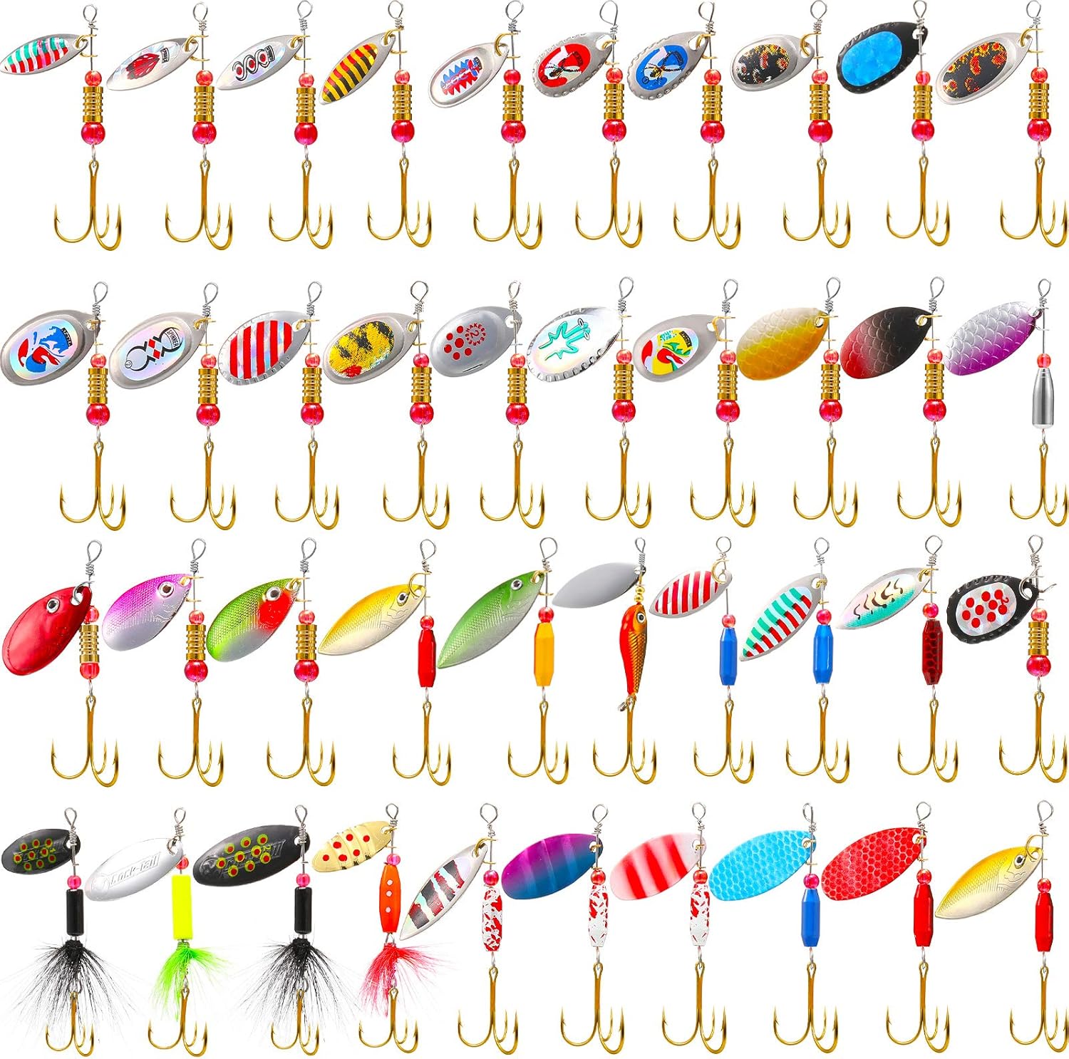 40pc Metal Spinner Lures Set - Bass Perch Pike Trout