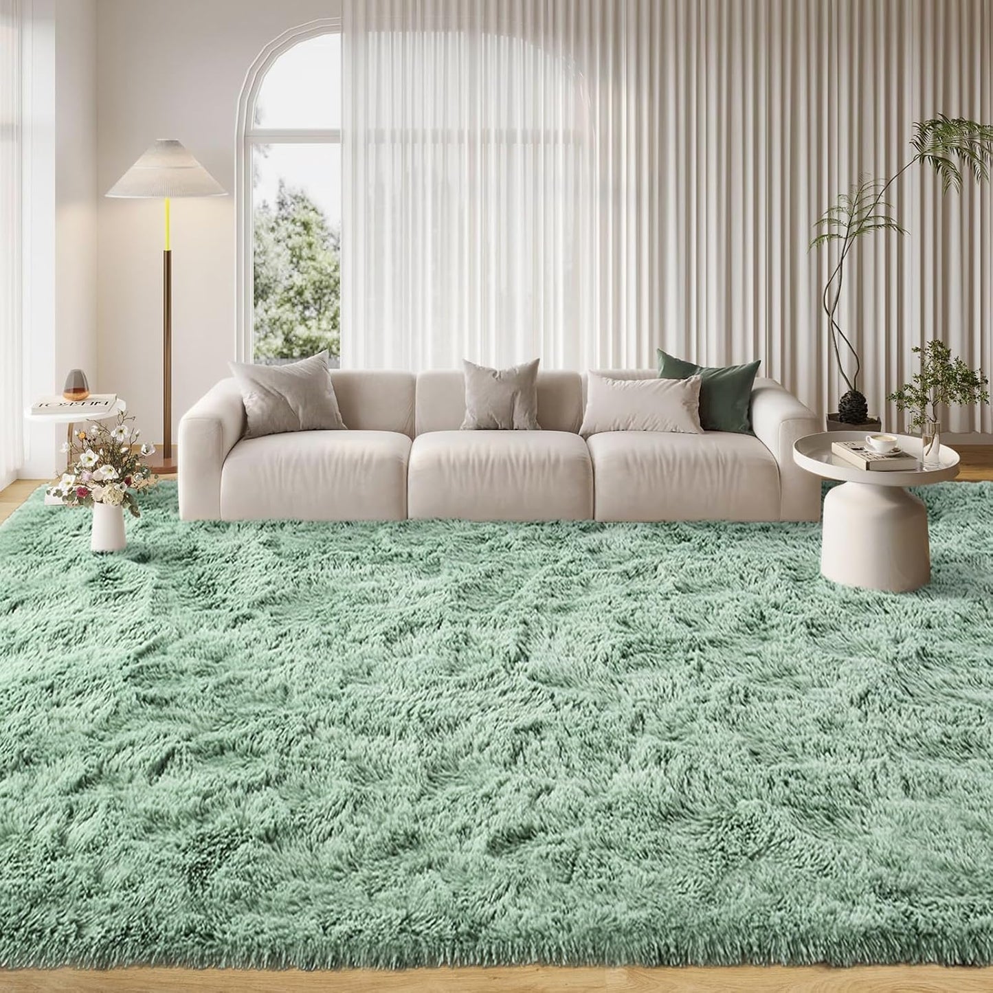 Light Green Fuzzy Shaggy Area Rug for Bedroom and Living Room