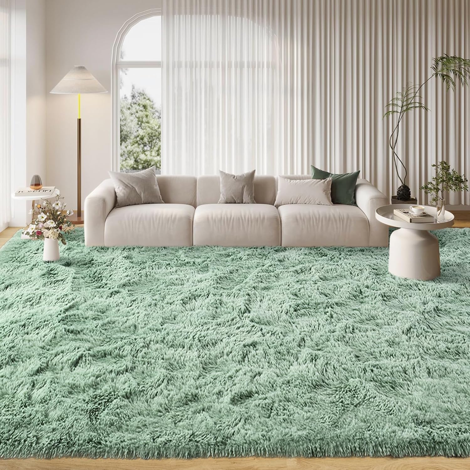 Light Green Fuzzy Shaggy Area Rug for Bedroom and Living Room