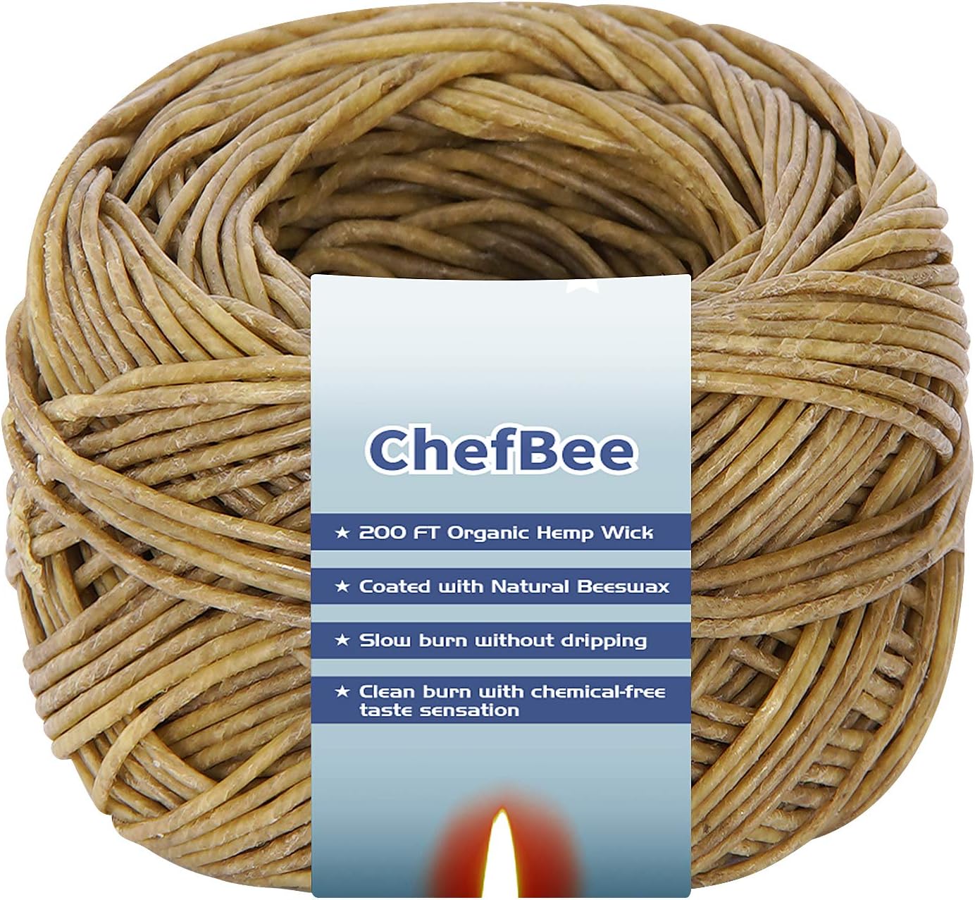 Organic Hemp Wick, No Drip Beeswax Coating