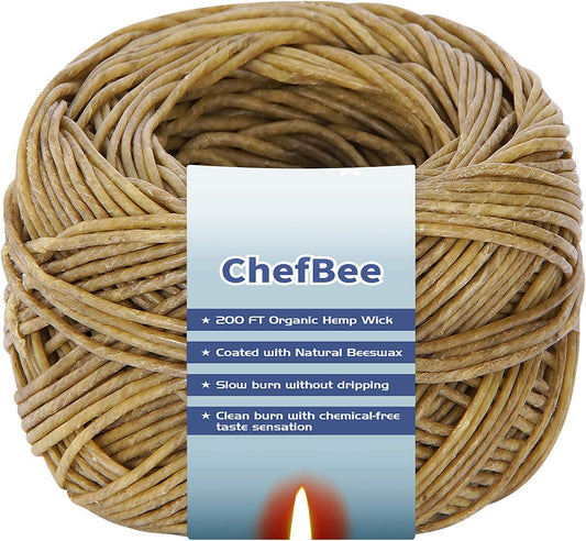 Organic Hemp Wick, No Drip Beeswax Coating