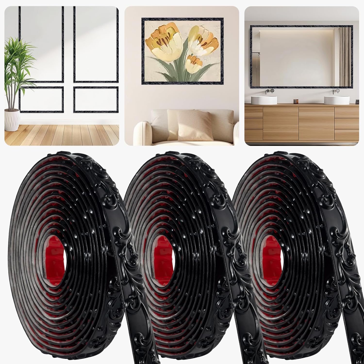 3 Pack 16.4FT Black Peel and Stick Molding Trim Kit for DIY