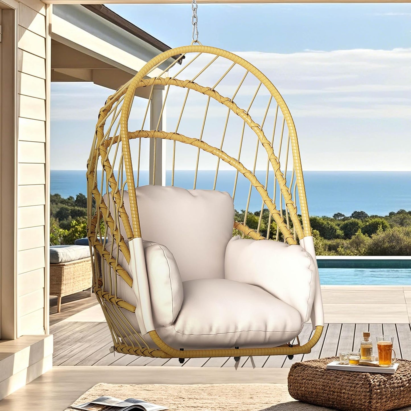 DWVO Foldable Hanging Egg Chair with Cushion for Indoor Outdoor
