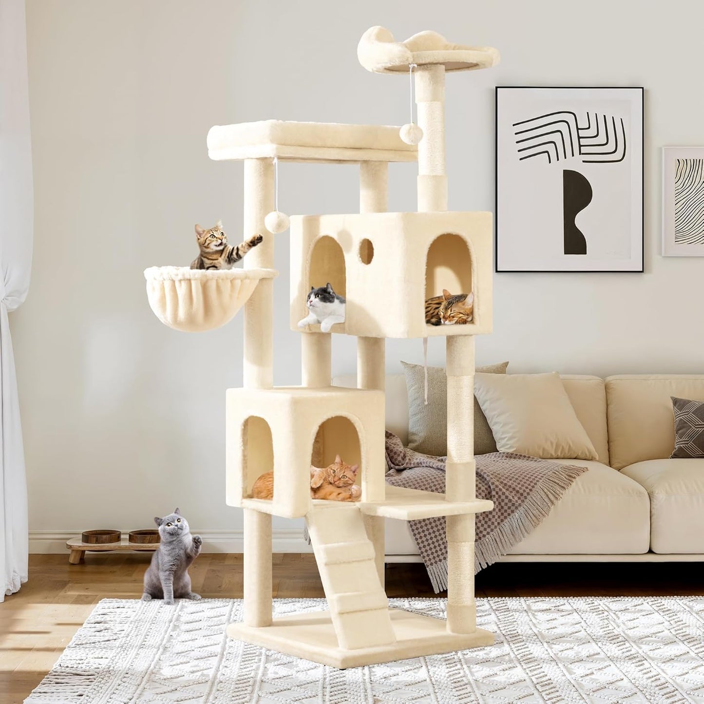 Allewie 64 Inches Cat Tree Tower for Big Felines and Kittens