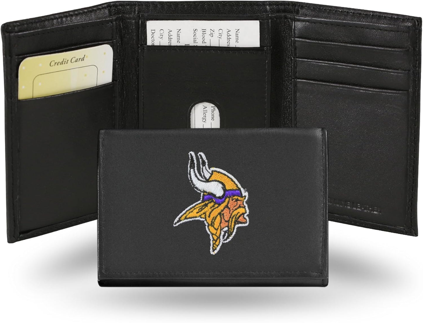 NFL Embroidered Genuine Leather Tri-fold Wallet for Fans