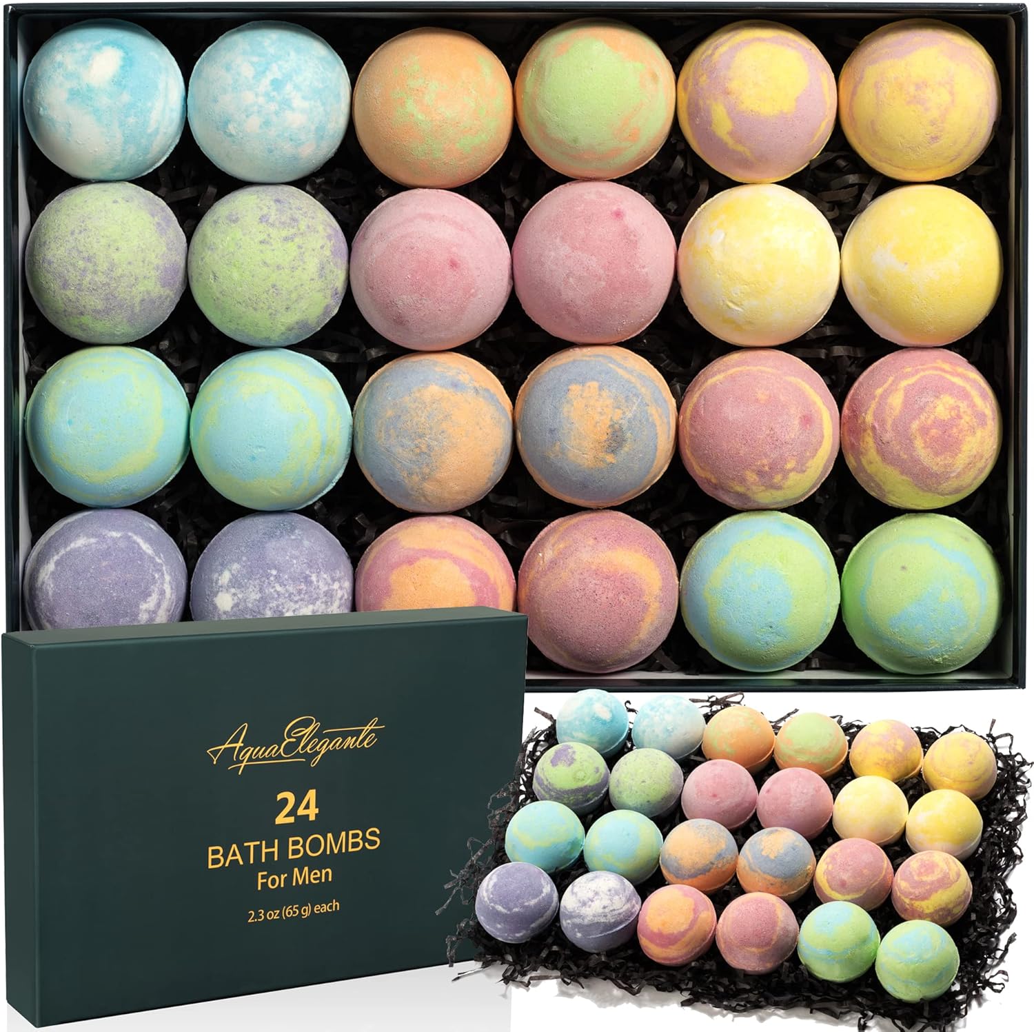 Luxury Bath Bombs for Men - Gift Set of 24 with Organic Oils