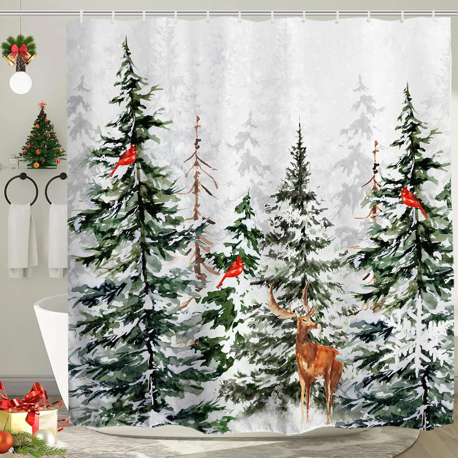 Snowy Forest Shower Curtain - Xmas 72x72 Inch