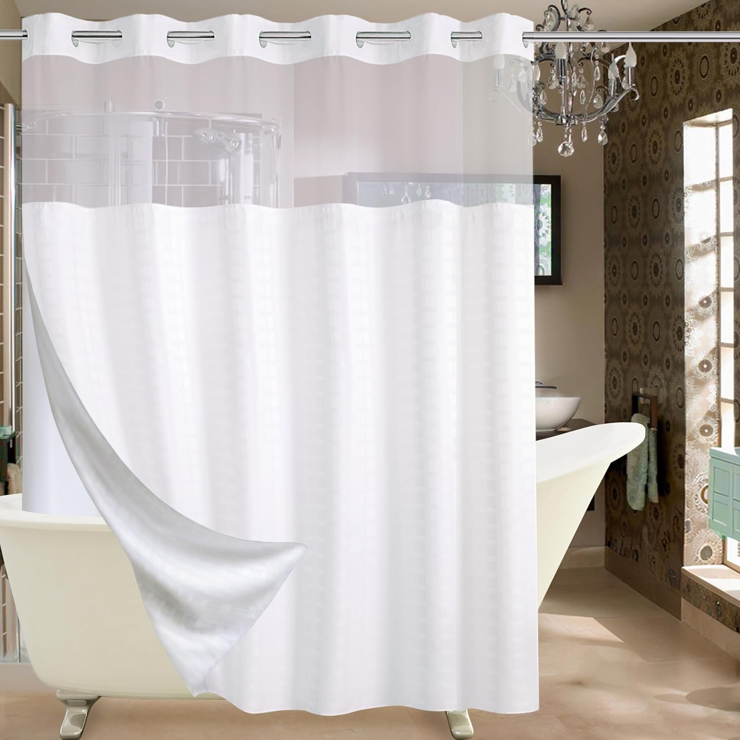Mio Extra Wide No Hook Shower Curtain with Snap in Liner Set