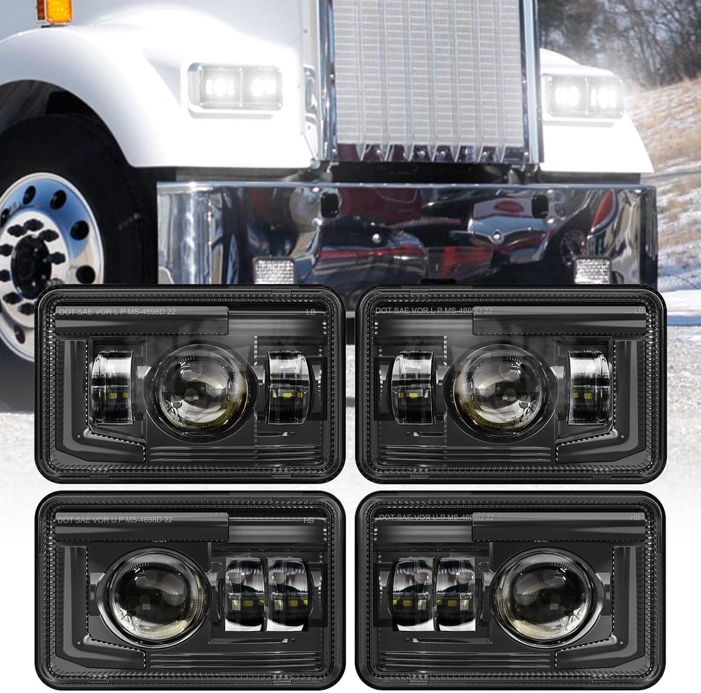 BICYACO 4x6 Inch LED Headlights for Kenworth and Peterbilt