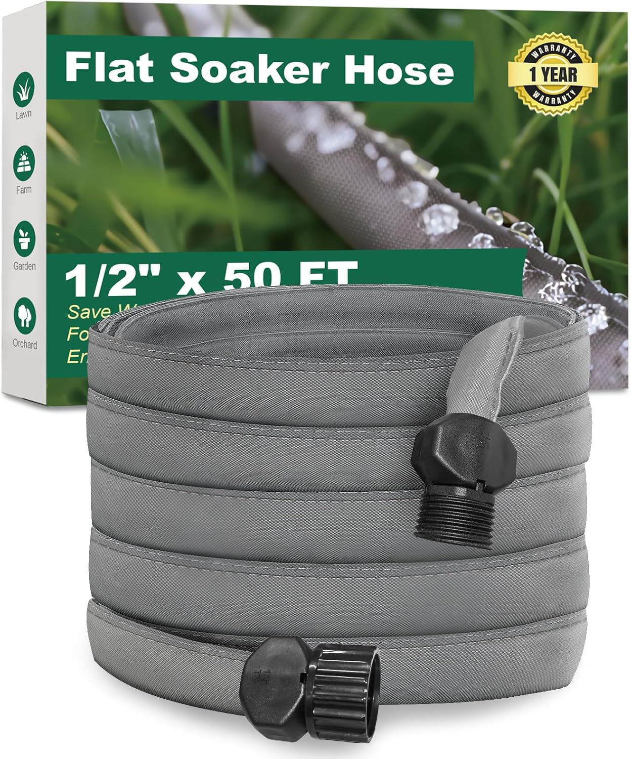 Flat Soaker Hose for Garden Beds 50 ft - Save 80% Water Efficiently