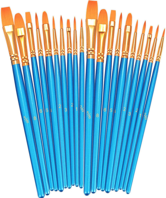 BOSOBO 20 Pcs Nylon Paint Brushes Set