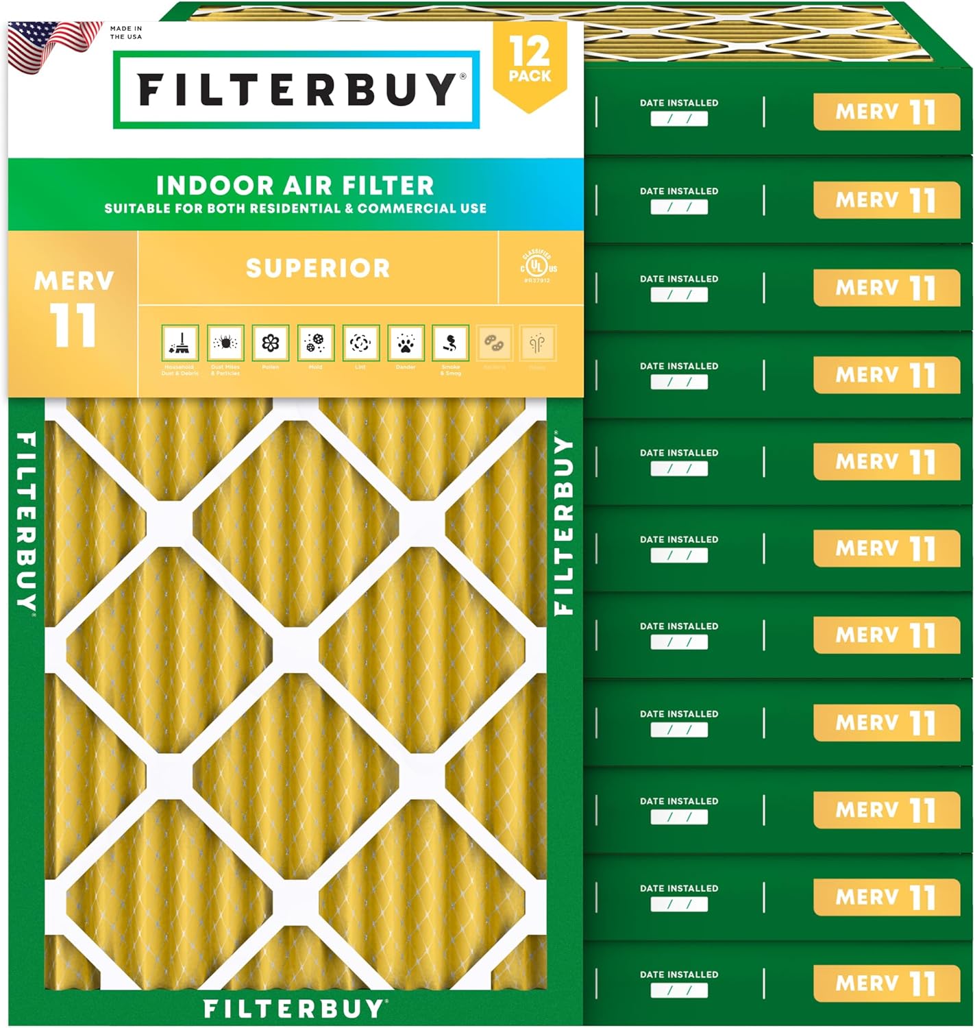 Filterbuy 14x24x2 Air Filter MERV 11 for Allergen Defense