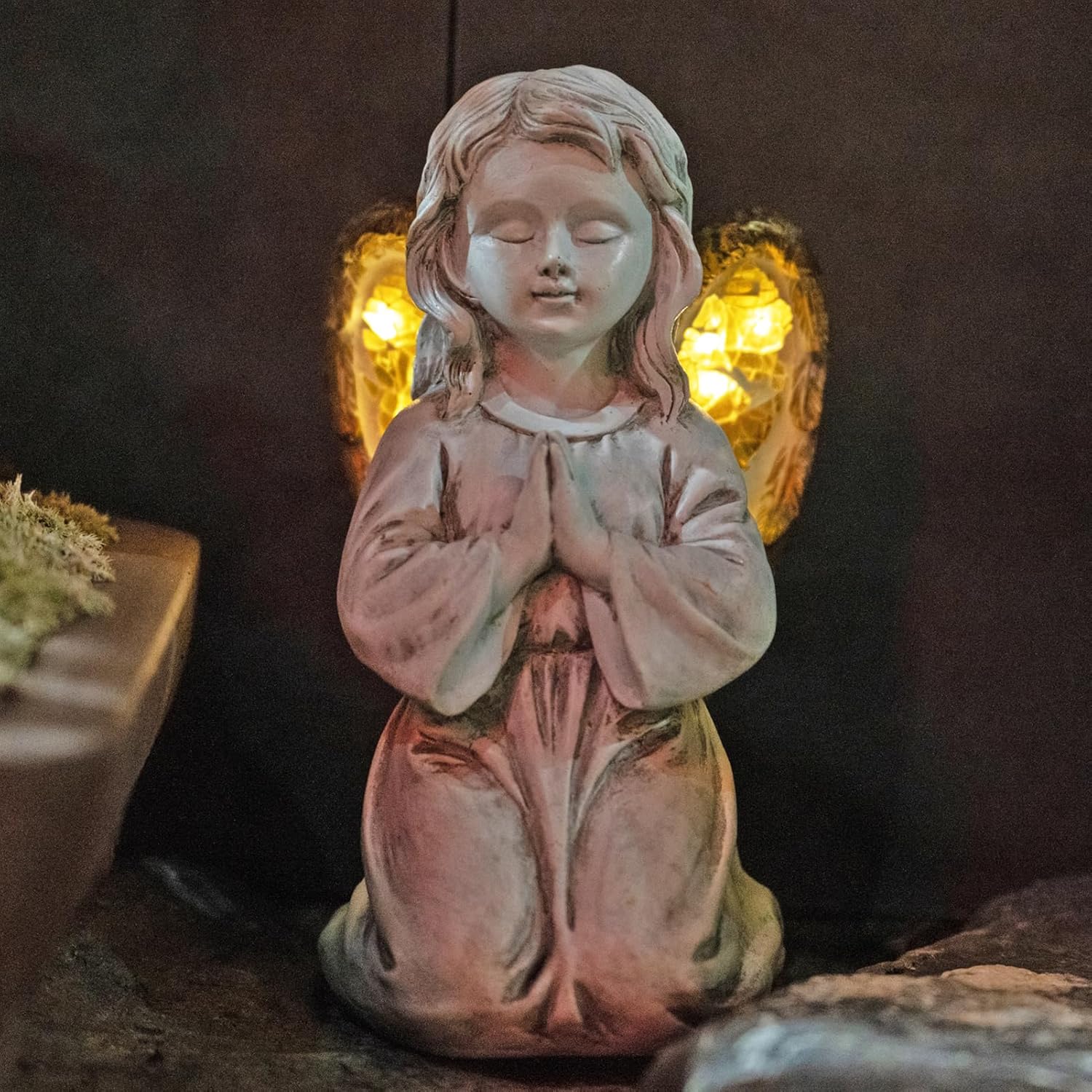 Outdoor Decor Angel Statue - Solar Powered Praying Angel for Garden