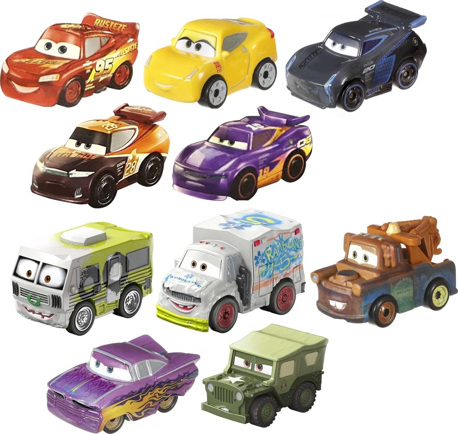 Disney Pixar Cars Mini Racers Set - 10 Toy Cars & Trucks