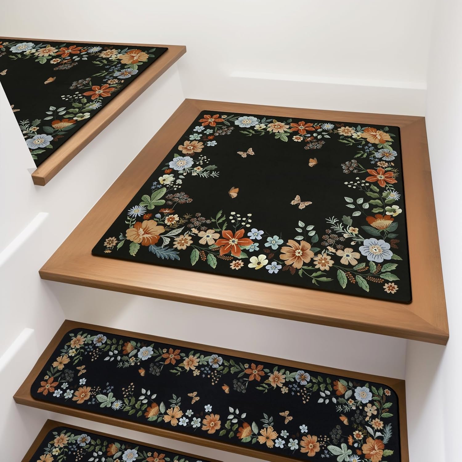 OJIA Floral Non-Slip Stair Treads for Wooden Steps 31x31 in