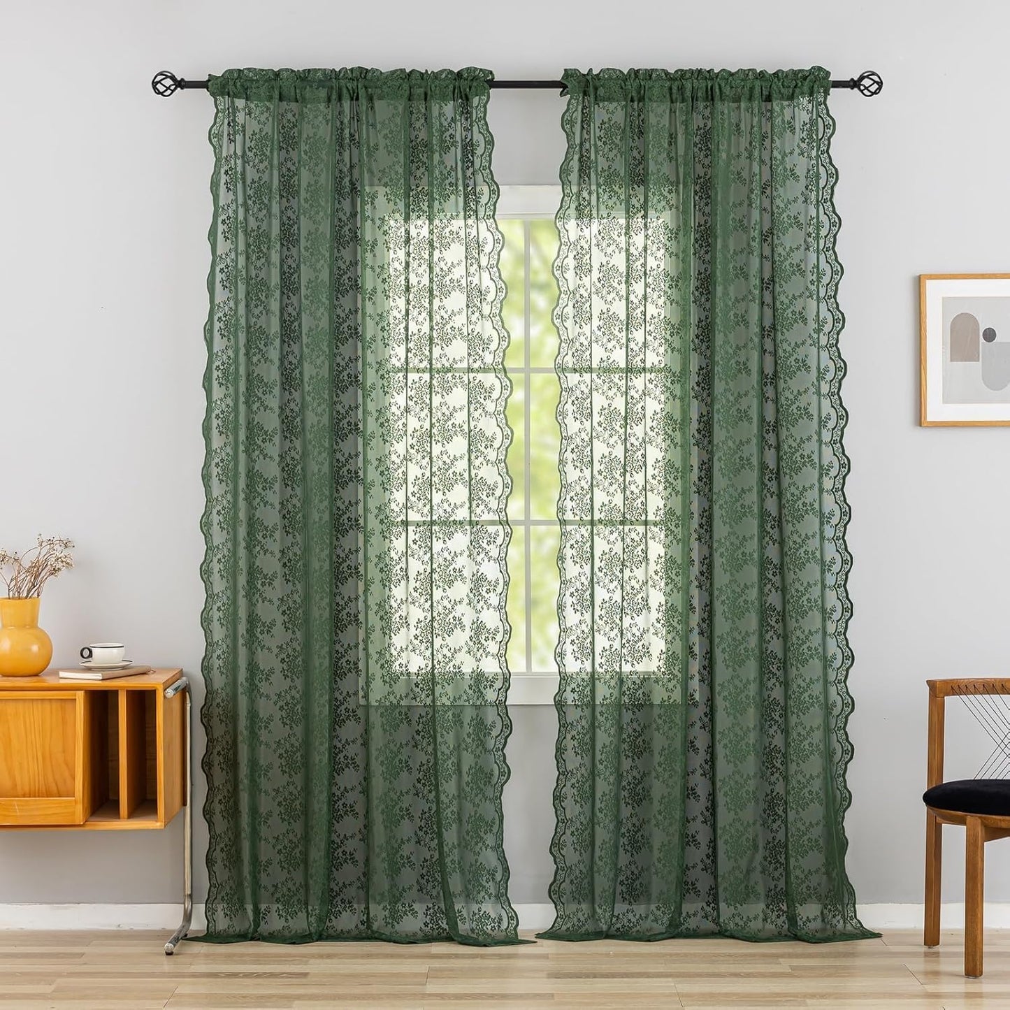 Olive Green Drapes 108 inches Long for Big Window Aesthetic