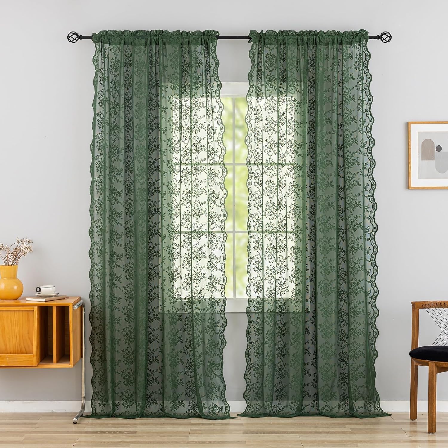 Olive Green Drapes 108 inches Long for Big Window Aesthetic